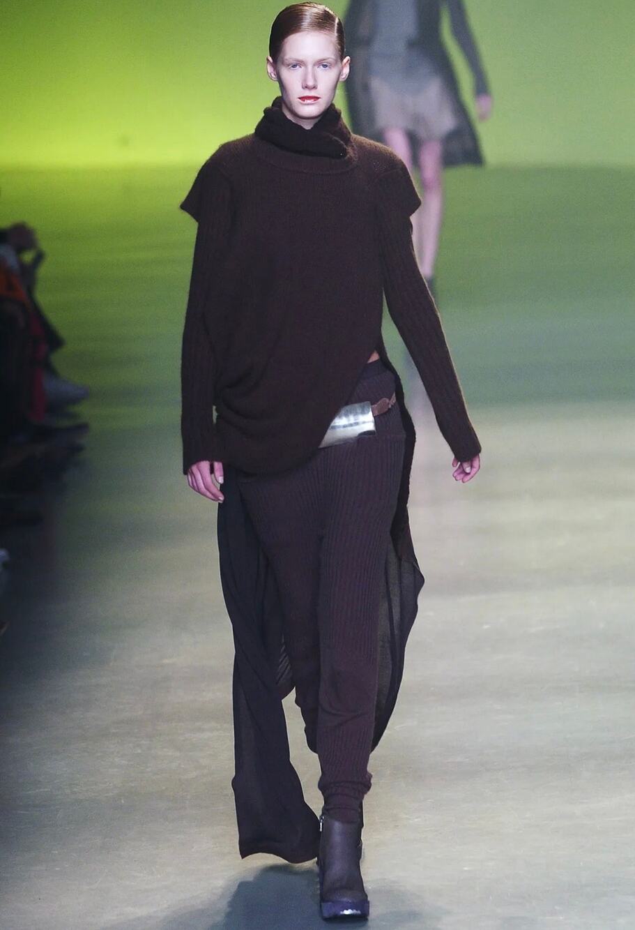 Rick Owens Queen FW04 Runway Sweater Brown Merino Fold Collar Archive Vintage 44
